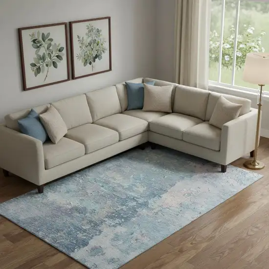 Blue Pink And Gray Abstract Washable Area Rug With UV Protection Photo 2