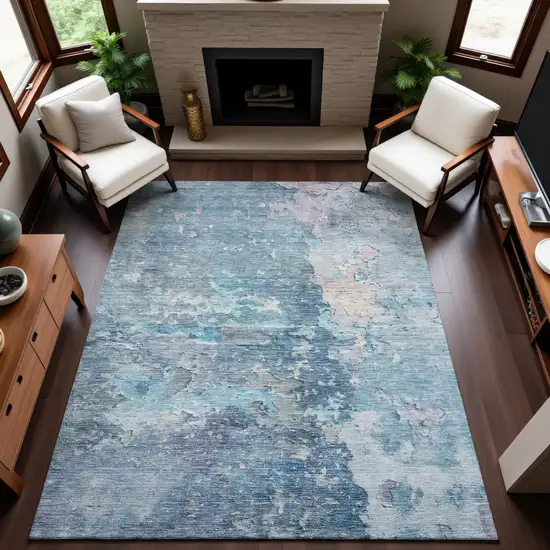 Blue Pink And Gray Abstract Washable Area Rug With UV Protection Photo 5