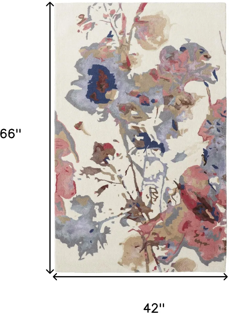 Blue Pink And Gray Wool Floral Tufted Handmade Area Rug Photo 4