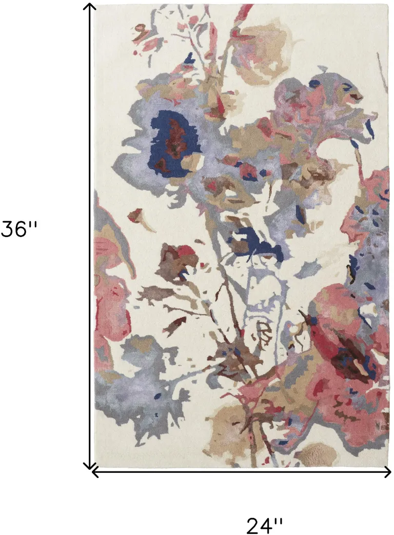 Blue Pink And Gray Wool Floral Tufted Handmade Area Rug Photo 4