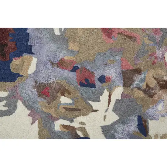 Ivory and Blue Wool Floral Hand Tufted Area Rug Photo 4