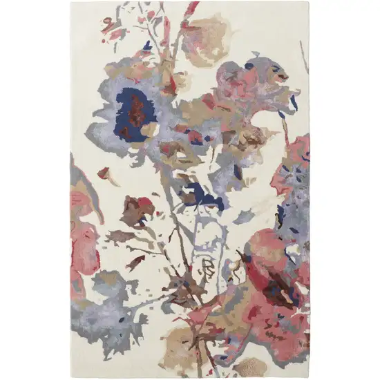 Ivory and Blue Wool Floral Hand Tufted Area Rug Photo 2