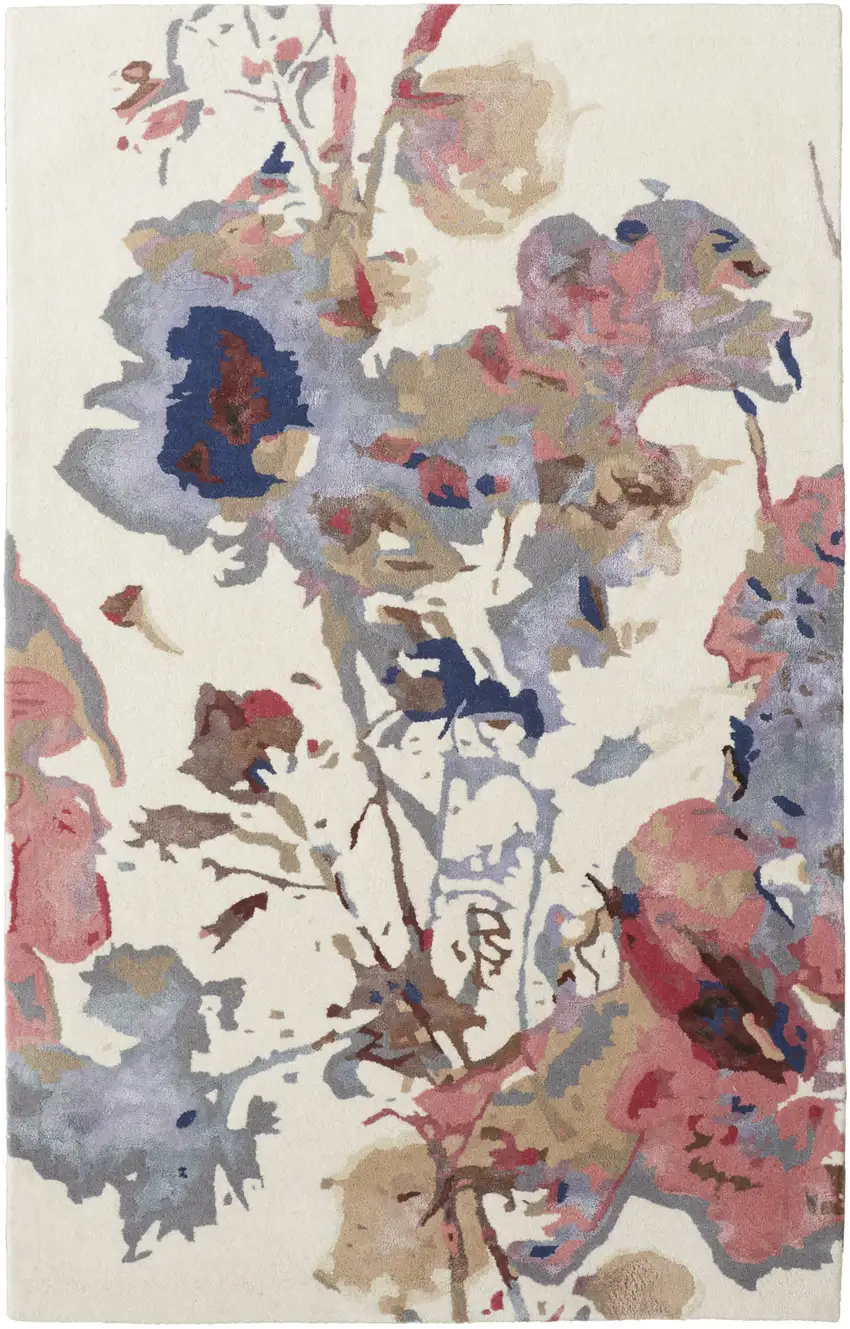 Ivory and Blue Wool Floral Hand Tufted Area Rug Photo 2