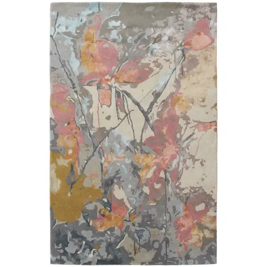 Ivory and Blue Wool Floral Hand Tufted Area Rug Photo 2