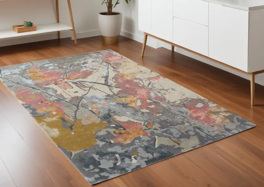 Ivory and Blue Wool Floral Hand Tufted Area Rug Photo 1