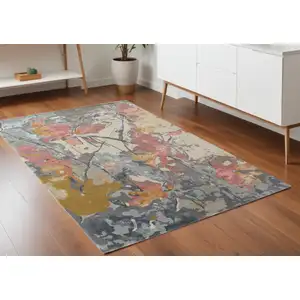 Photo of Blue Pink And Gray Wool Floral Tufted Handmade Area Rug