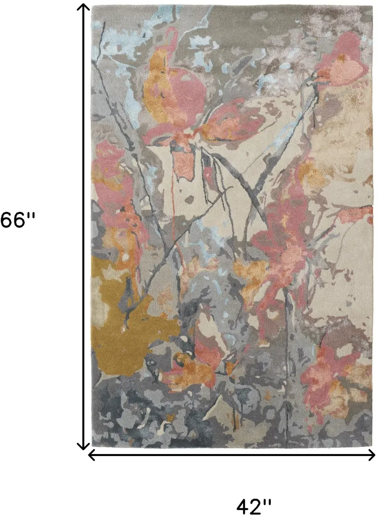 Blue Pink And Gray Wool Floral Tufted Handmade Area Rug Photo 3