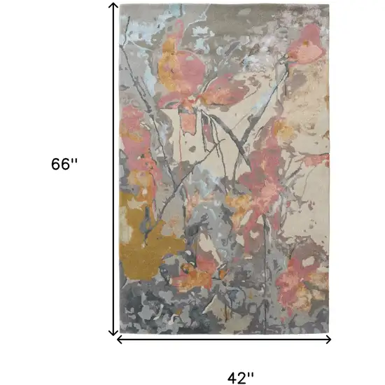 Ivory and Blue Wool Floral Hand Tufted Area Rug Photo 3