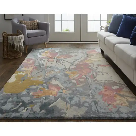 Ivory and Blue Wool Floral Hand Tufted Area Rug Photo 4