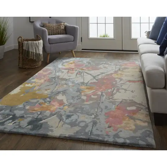 Ivory and Blue Wool Floral Hand Tufted Area Rug Photo 5