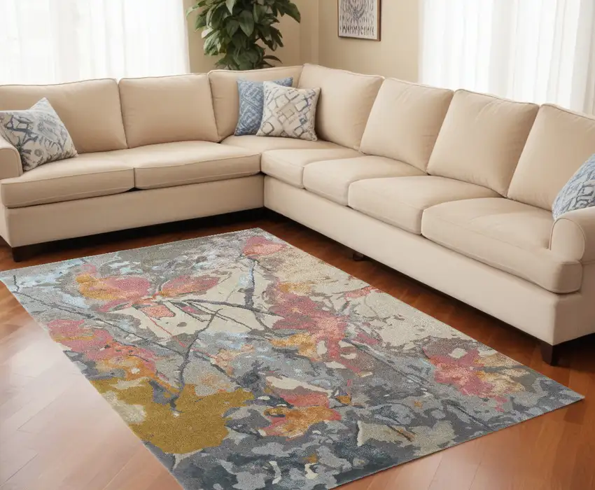 Ivory and Blue Wool Floral Hand Tufted Area Rug Photo 1
