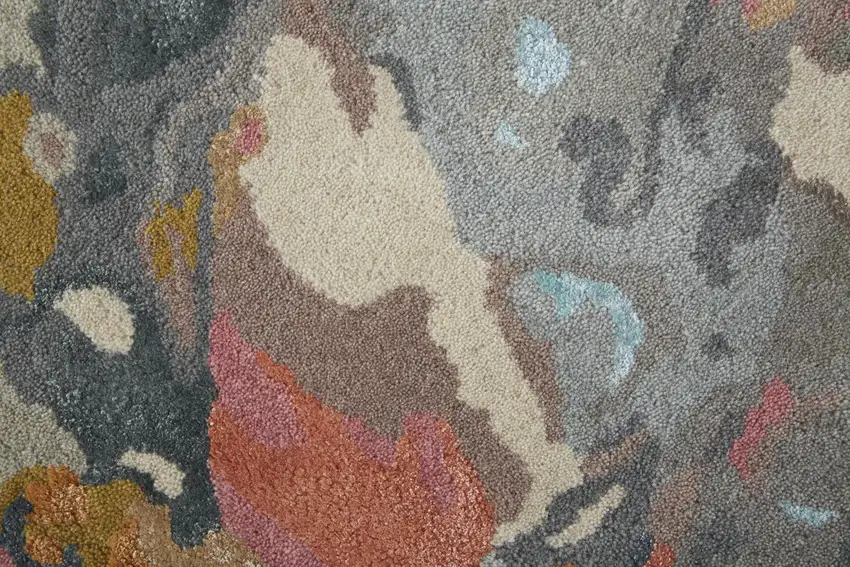 Blue Pink And Gray Wool Floral Tufted Handmade Area Rug Photo 7