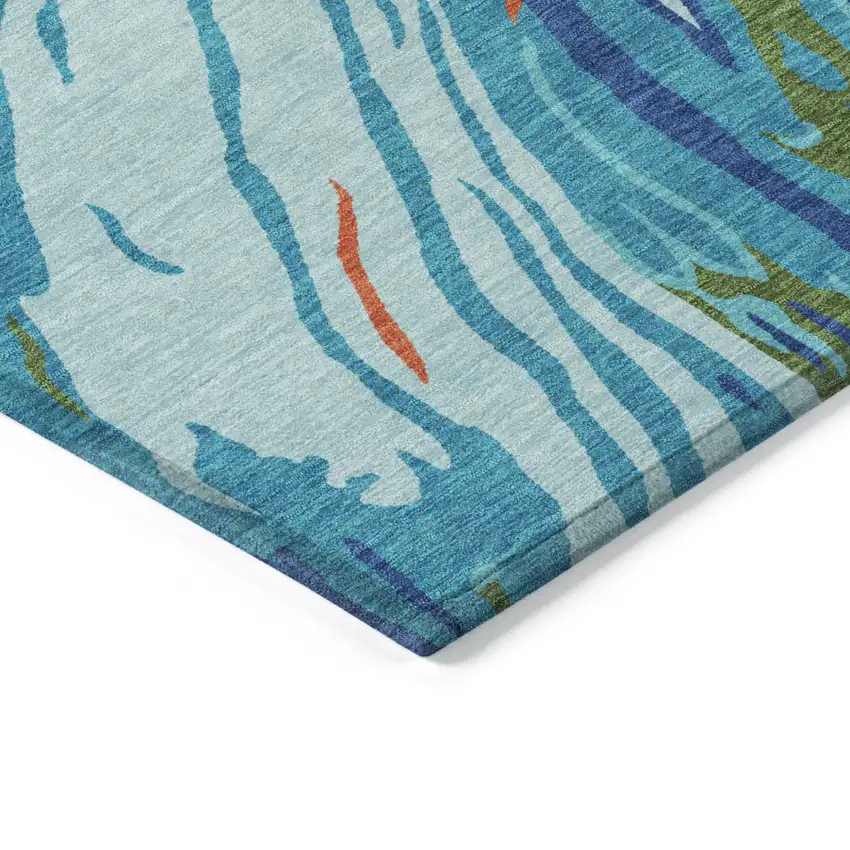 Blue Pink And Green Abstract Washable Indoor Outdoor Area Rug Photo 5