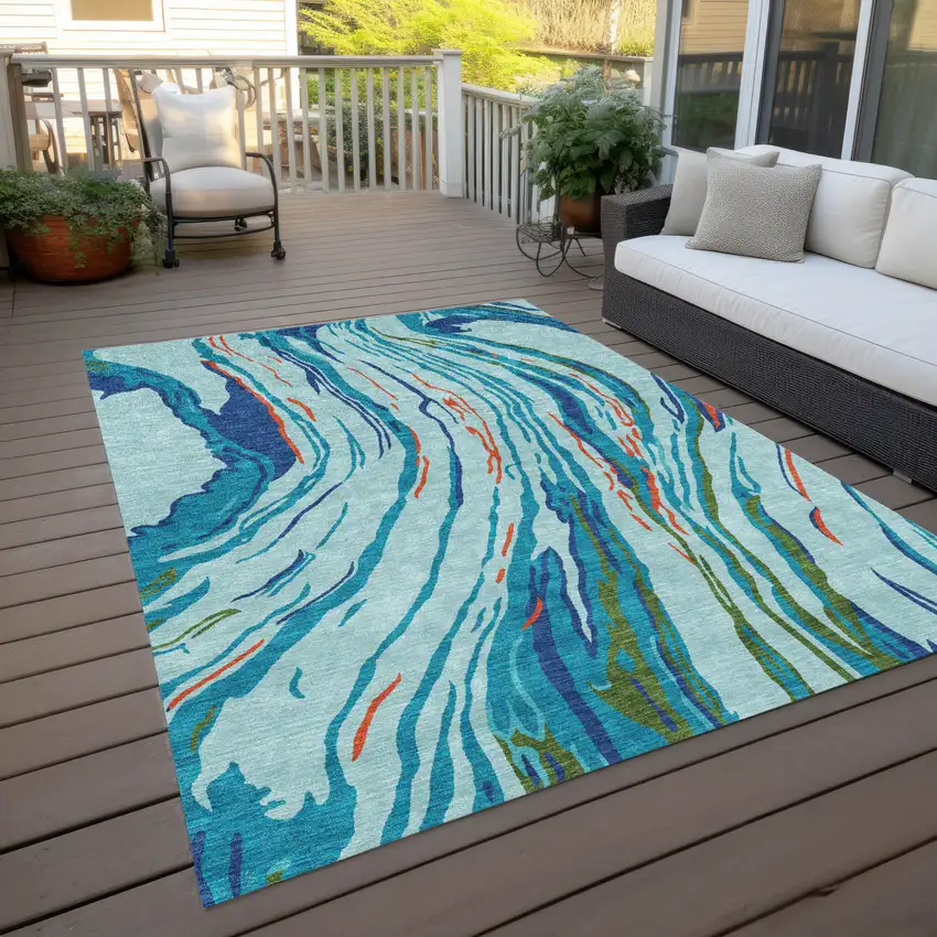 Blue Pink And Green Abstract Washable Indoor Outdoor Area Rug Photo 9