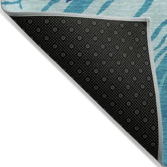 Blue Pink And Green Abstract Washable Indoor Outdoor Area Rug Photo 4