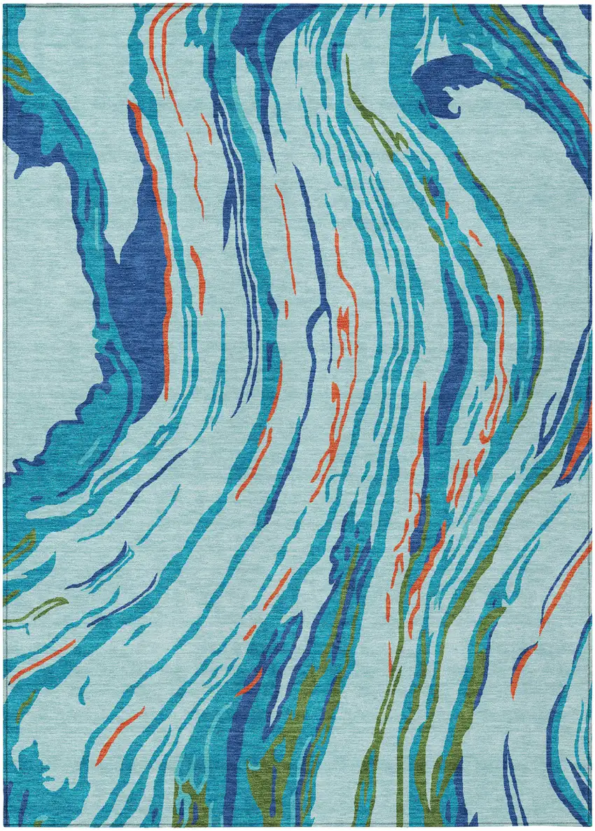 Blue Pink And Green Abstract Washable Indoor Outdoor Area Rug Photo 2