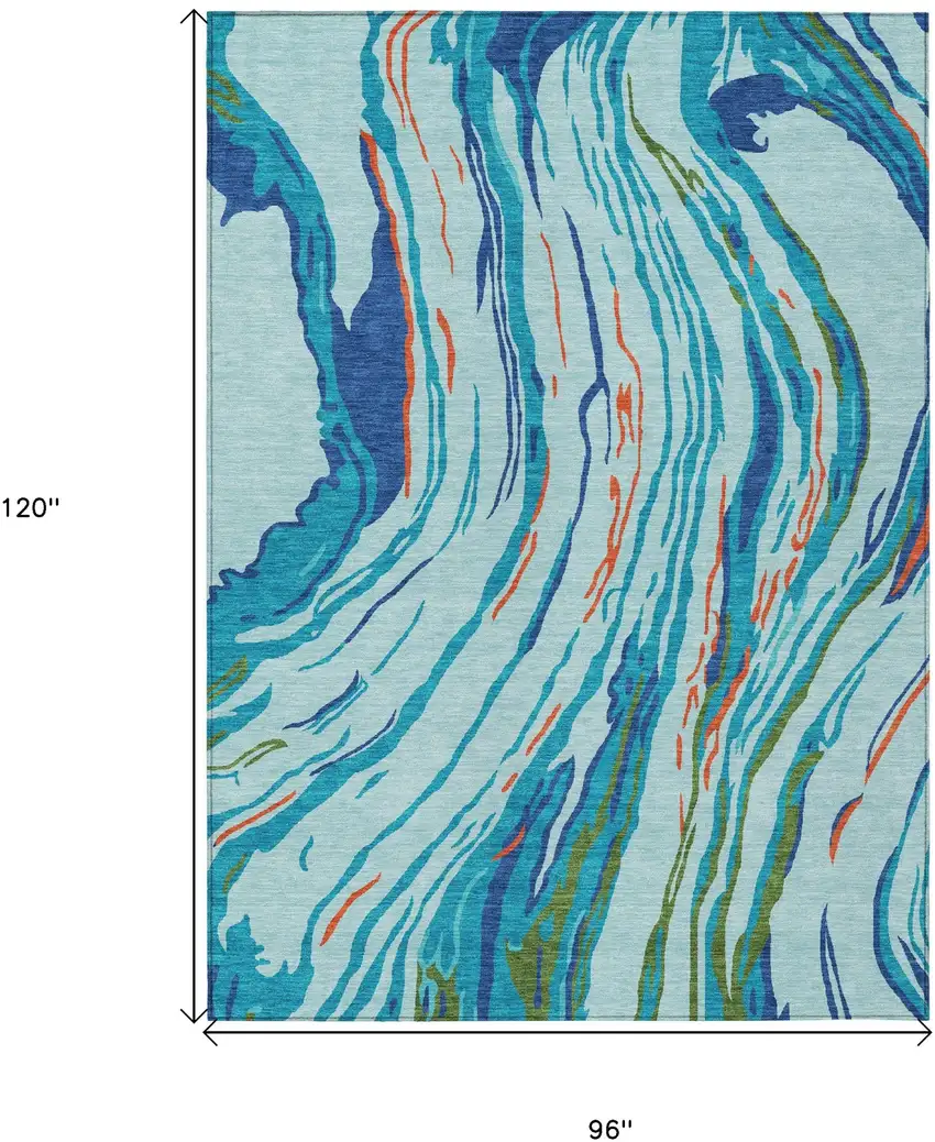 Blue Pink And Green Abstract Washable Indoor Outdoor Area Rug Photo 3