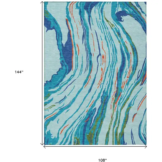 Blue Pink And Green Abstract Washable Indoor Outdoor Area Rug Photo 3