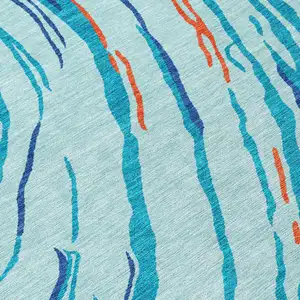 Photo of Blue Pink And Green Abstract Washable Indoor Outdoor Area Rug