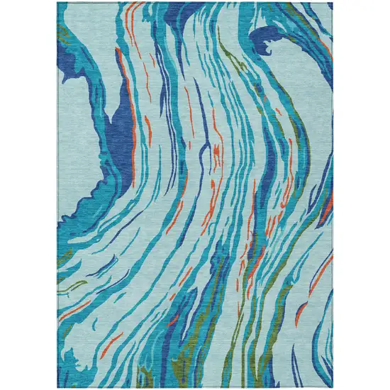Blue Pink And Green Abstract Washable Indoor Outdoor Area Rug Photo 2