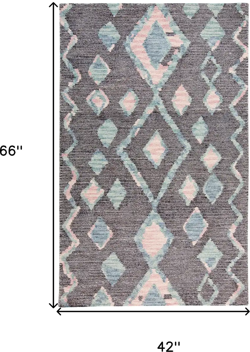 Blue Pink And Green Wool Geometric Tufted Handmade Area Rug Photo 10