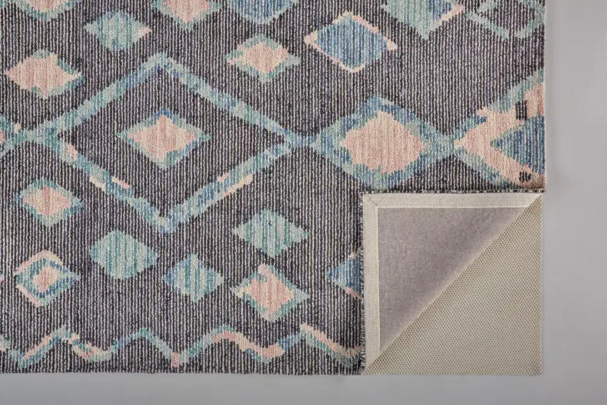 Blue Pink And Green Wool Geometric Tufted Handmade Area Rug Photo 6