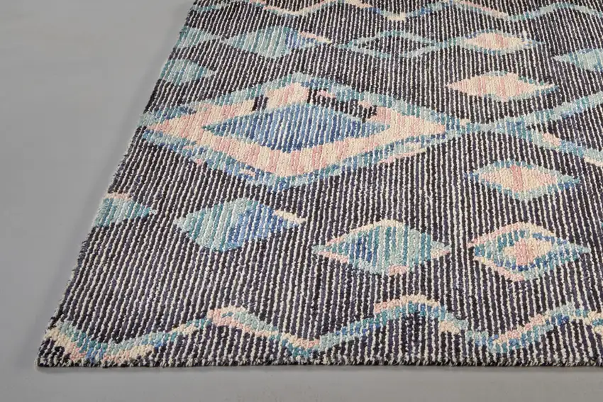 Blue Pink And Green Wool Geometric Tufted Handmade Area Rug Photo 7