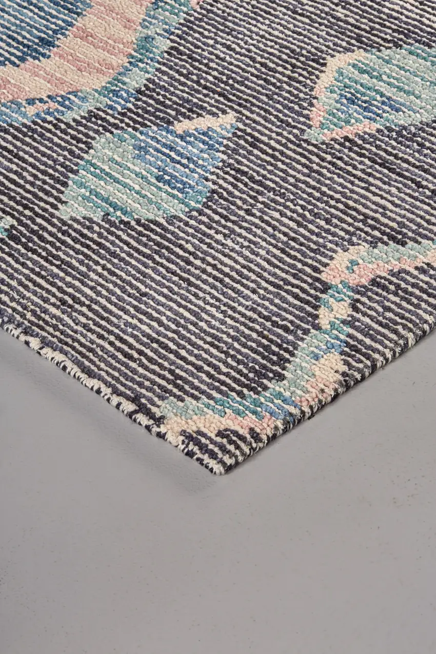 Blue Pink And Green Wool Geometric Tufted Handmade Area Rug Photo 5