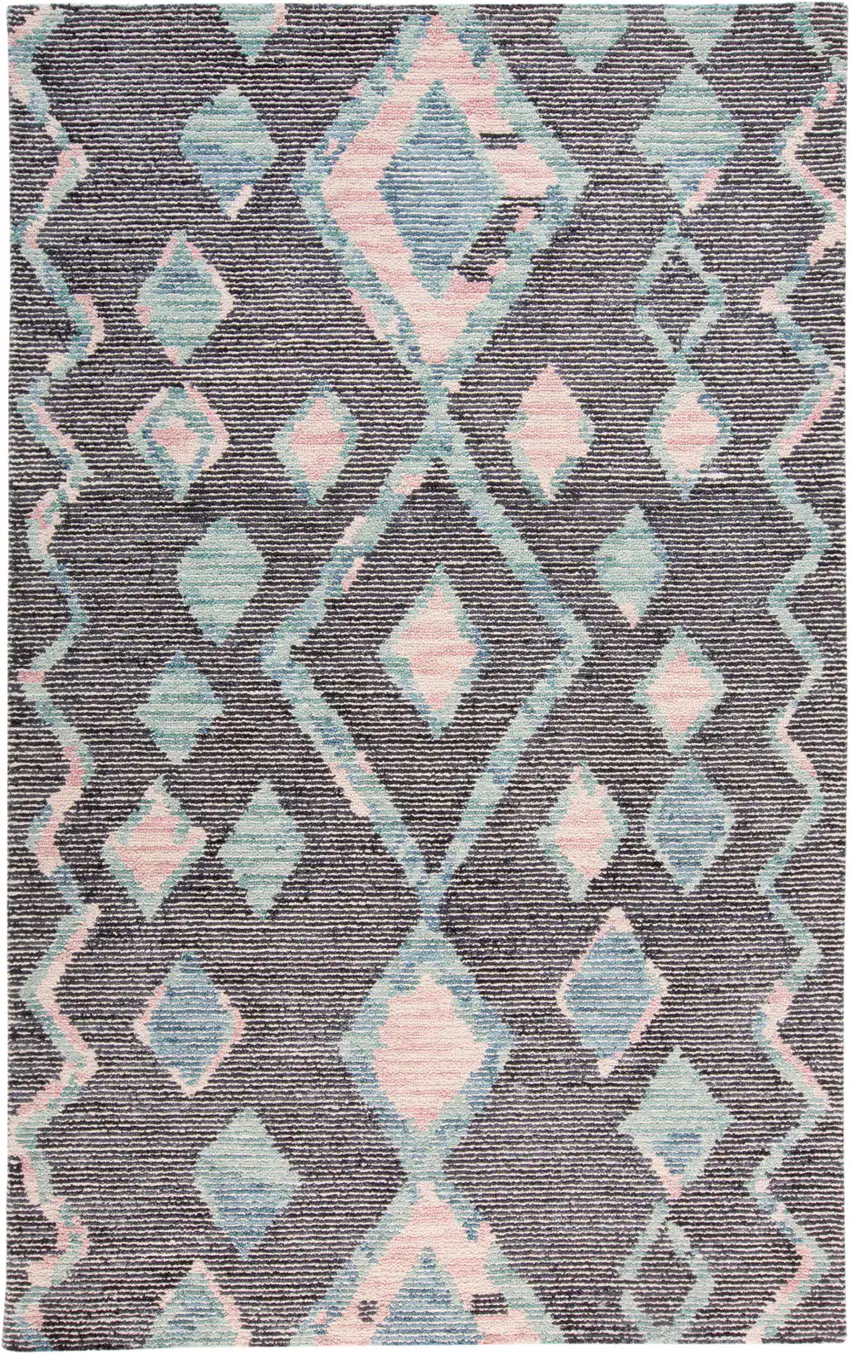 Blue Pink And Green Wool Geometric Tufted Handmade Area Rug Photo 1