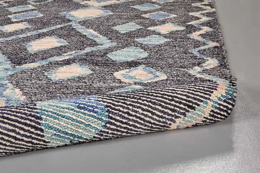 Blue Pink And Green Wool Geometric Tufted Handmade Area Rug Photo 8