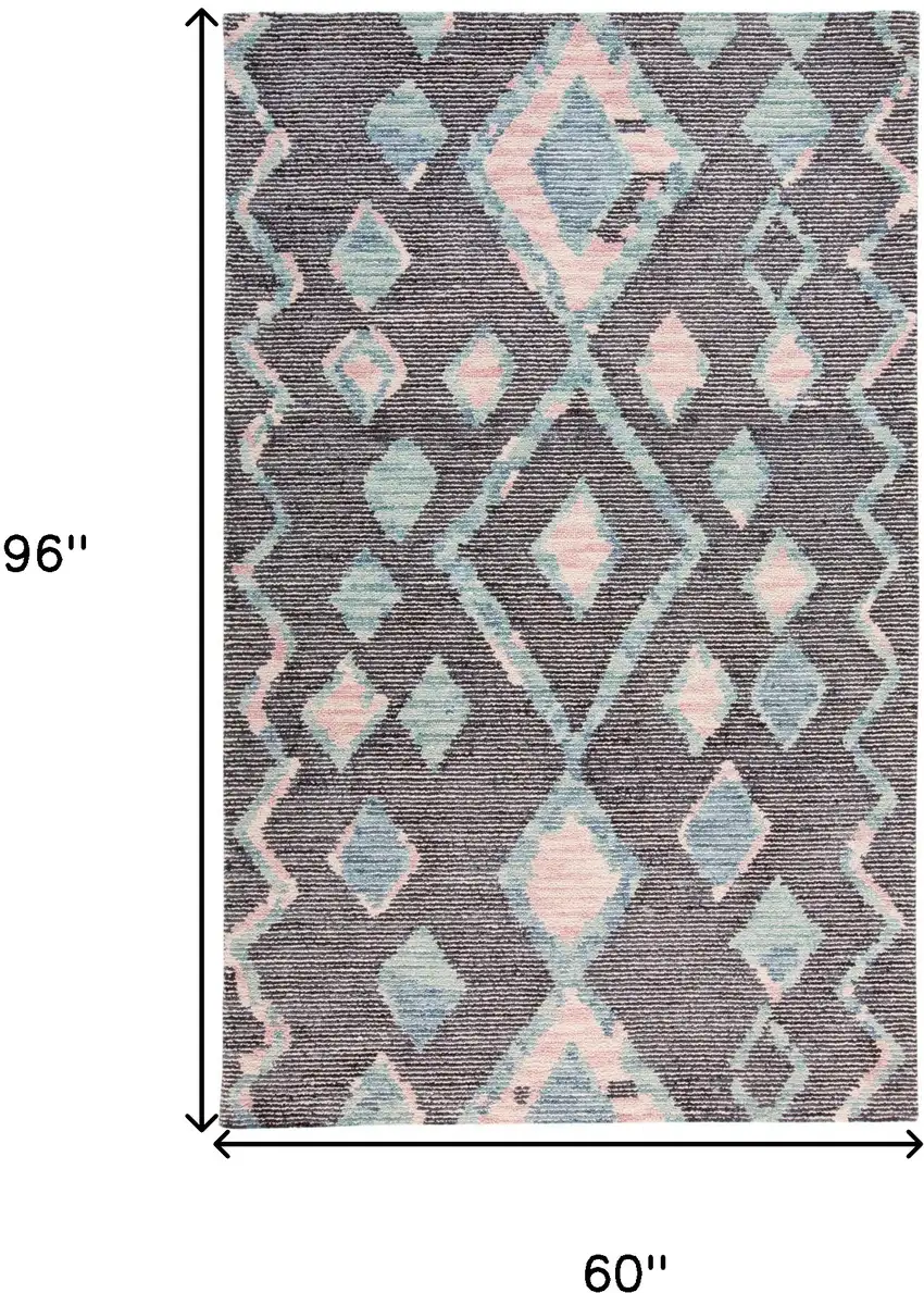 Blue Pink And Green Wool Geometric Tufted Handmade Area Rug Photo 10