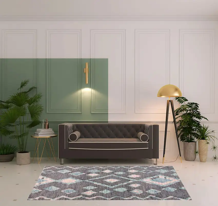 Blue Pink And Green Wool Geometric Tufted Handmade Area Rug Photo 2
