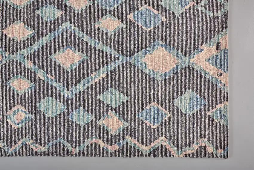 Blue Pink And Green Wool Geometric Tufted Handmade Area Rug Photo 3