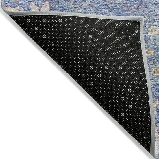Blue Pink And Ivory Floral Washable Indoor Outdoor Area Rug Photo 3