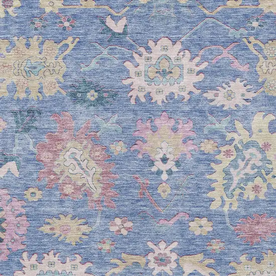Blue Pink And Ivory Floral Washable Indoor Outdoor Area Rug Photo 6