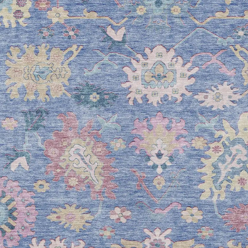 Blue Pink And Ivory Floral Washable Indoor Outdoor Area Rug Photo 6