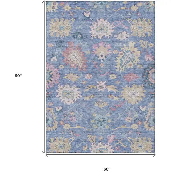 Blue Pink And Ivory Floral Washable Indoor Outdoor Area Rug Photo 8