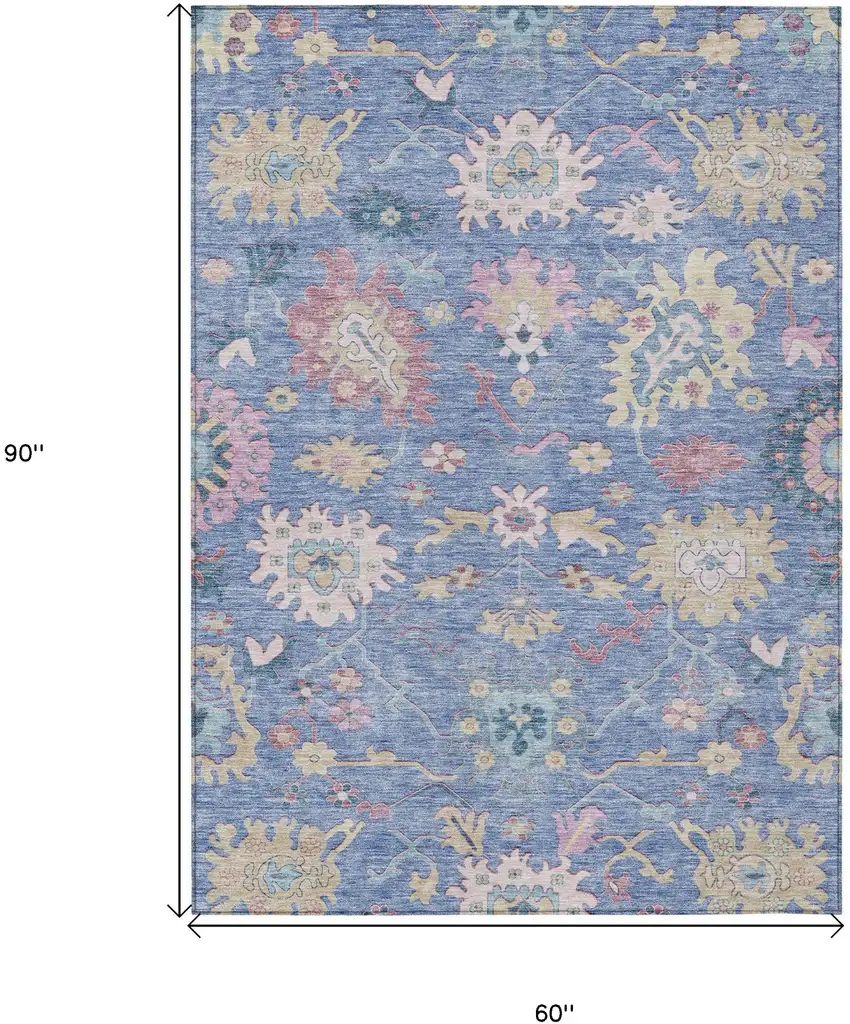 Blue Pink And Ivory Floral Washable Indoor Outdoor Area Rug Photo 8