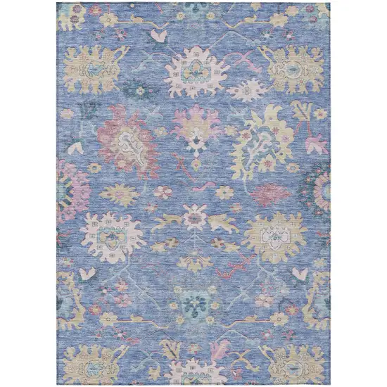 Blue Pink And Ivory Floral Washable Indoor Outdoor Area Rug Photo 2