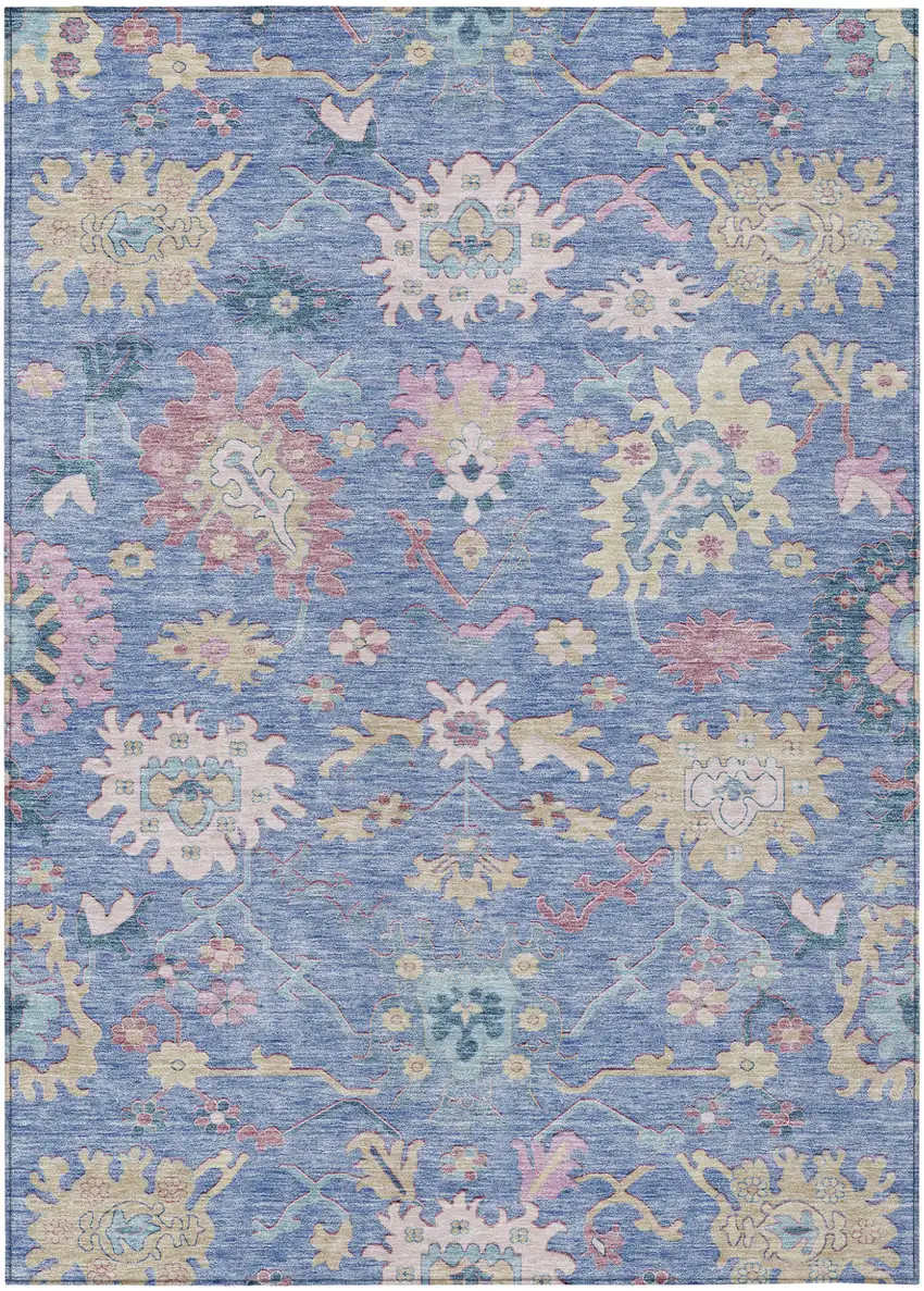 Blue Pink And Ivory Floral Washable Indoor Outdoor Area Rug Photo 2