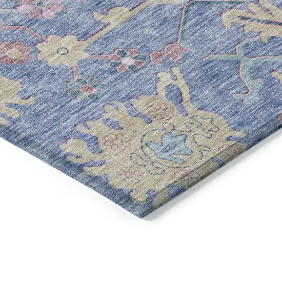 Blue Pink And Ivory Floral Washable Indoor Outdoor Area Rug Photo 4