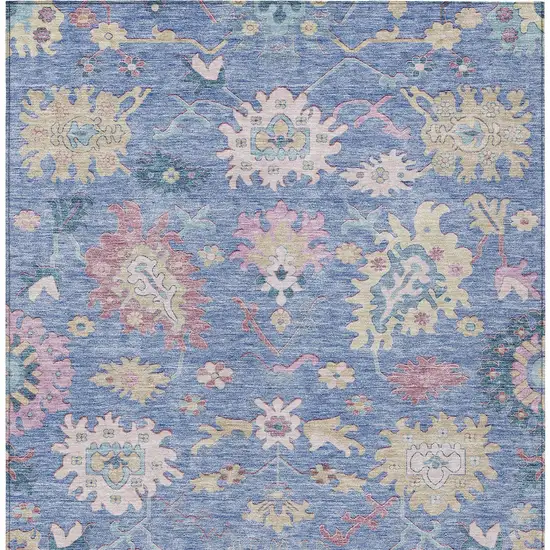 Blue Pink And Ivory Floral Washable Indoor Outdoor Area Rug Photo 6