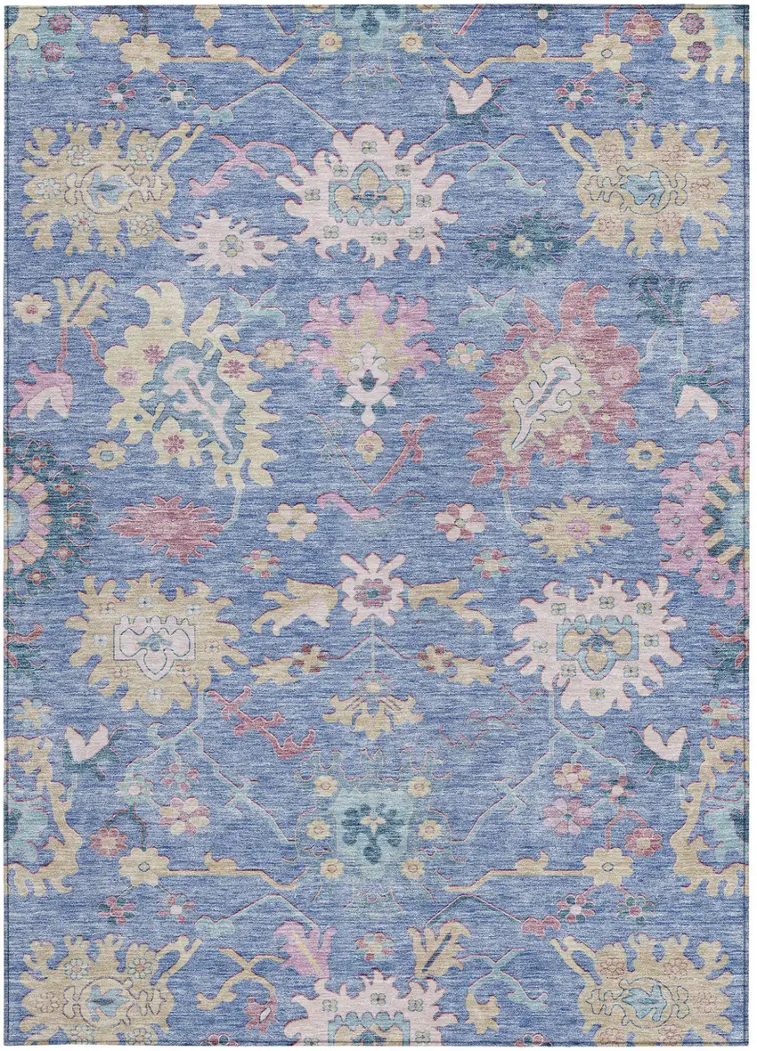 Blue Pink And Ivory Floral Washable Indoor Outdoor Area Rug Photo 7