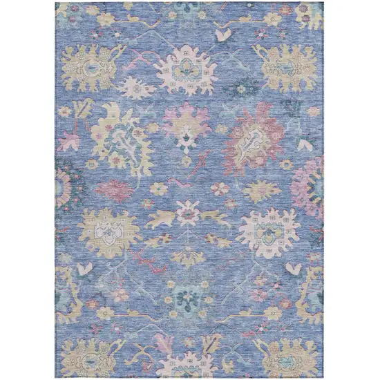 Blue Pink And Ivory Floral Washable Indoor Outdoor Area Rug Photo 7