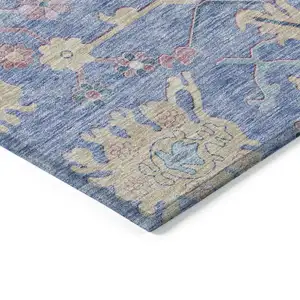 Photo of Blue Pink And Ivory Floral Washable Indoor Outdoor Area Rug