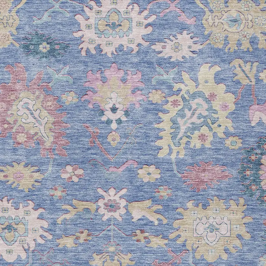Blue Pink And Ivory Floral Washable Indoor Outdoor Area Rug Photo 6