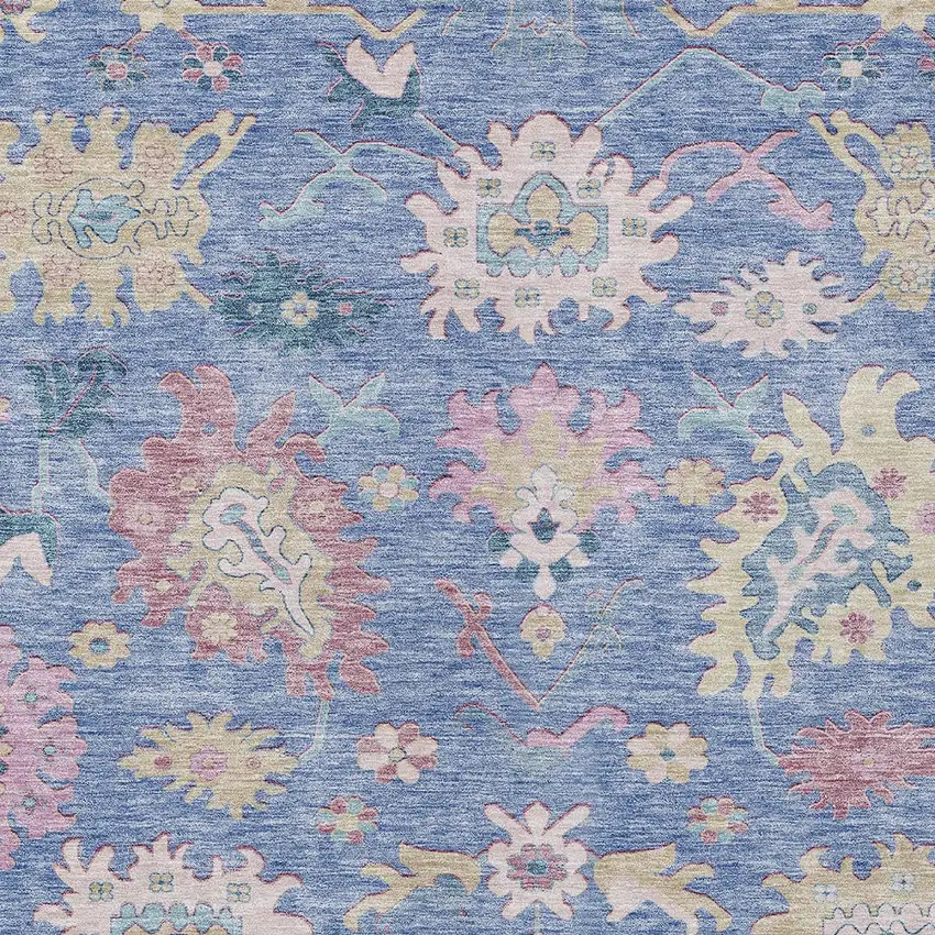 Blue Pink And Ivory Floral Washable Indoor Outdoor Area Rug Photo 6