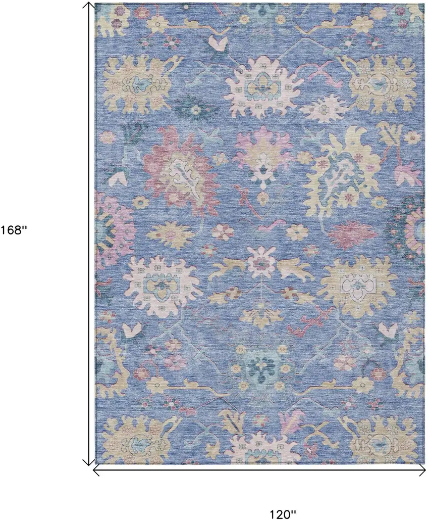 Blue Pink And Ivory Floral Washable Indoor Outdoor Area Rug Photo 8
