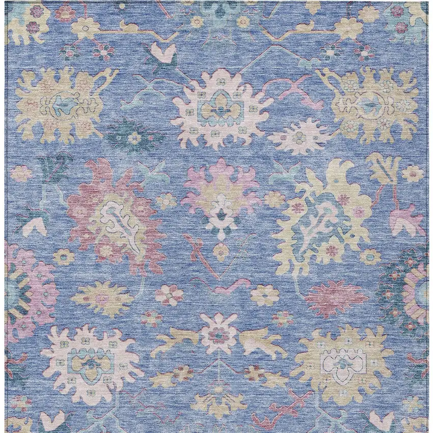 Blue Pink And Ivory Floral Washable Indoor Outdoor Area Rug Photo 7