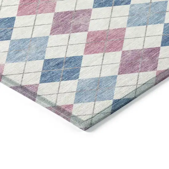Blue Pink And Ivory Geometric Washable Indoor Outdoor Area Rug Photo 6